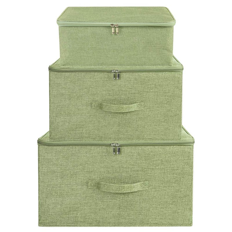 ANMINY Storage Bins with Zipper Lids 13 Qt Lidded Fabric Storage Boxes Baskets Cubes with Handles Collapsible Washable Cotton Linen Closet Shelf Clothes Organizer Containers - Green, Small - Image 5